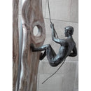 Ξύλινο φωτιστικό δαπέδου άσπρο, με μαύρη φιγούρα αναβάτη.