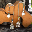 Μακριά σκουλαρίκια ασημί με σπιτάκι.